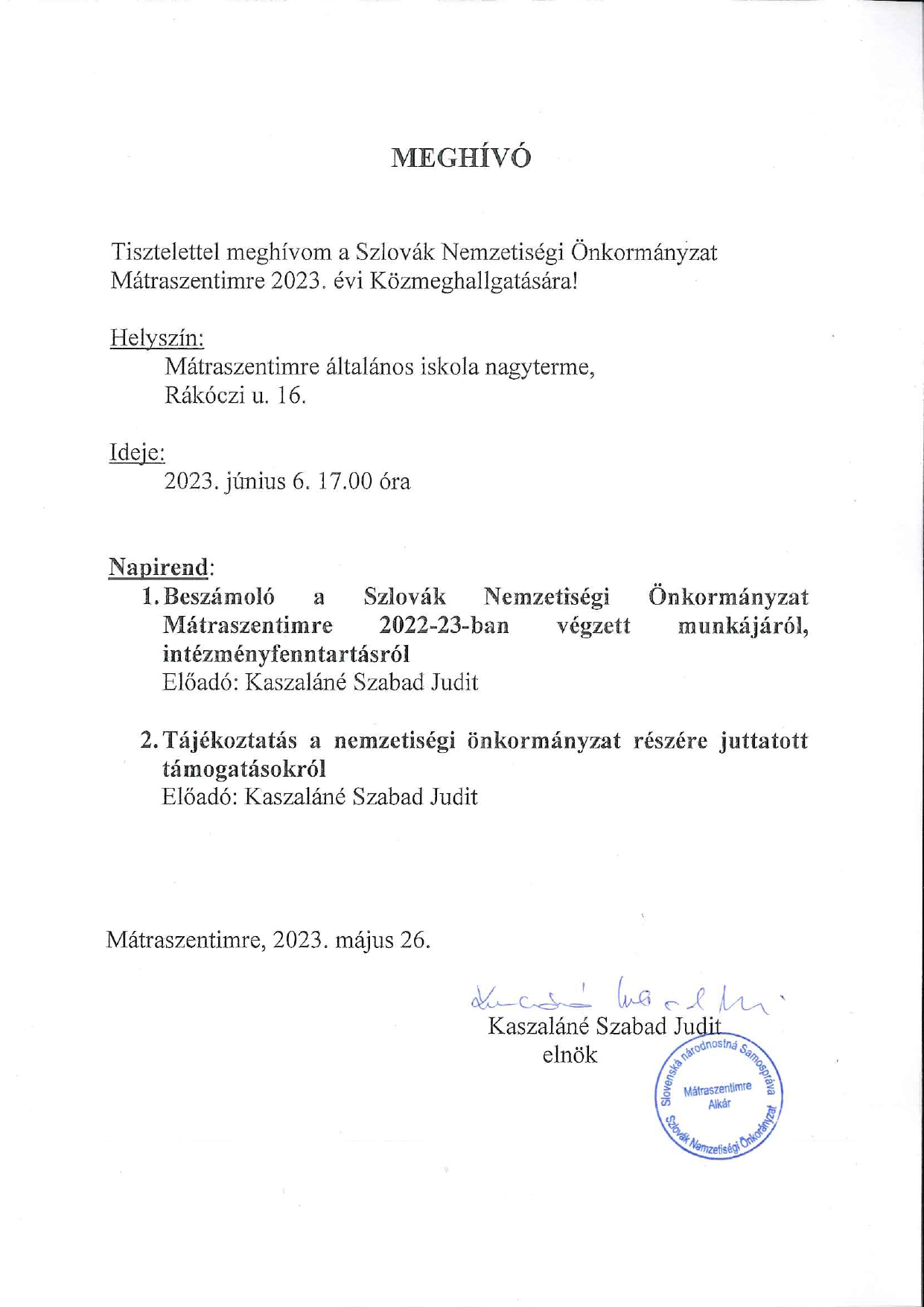 közmeghallgatási meghívó