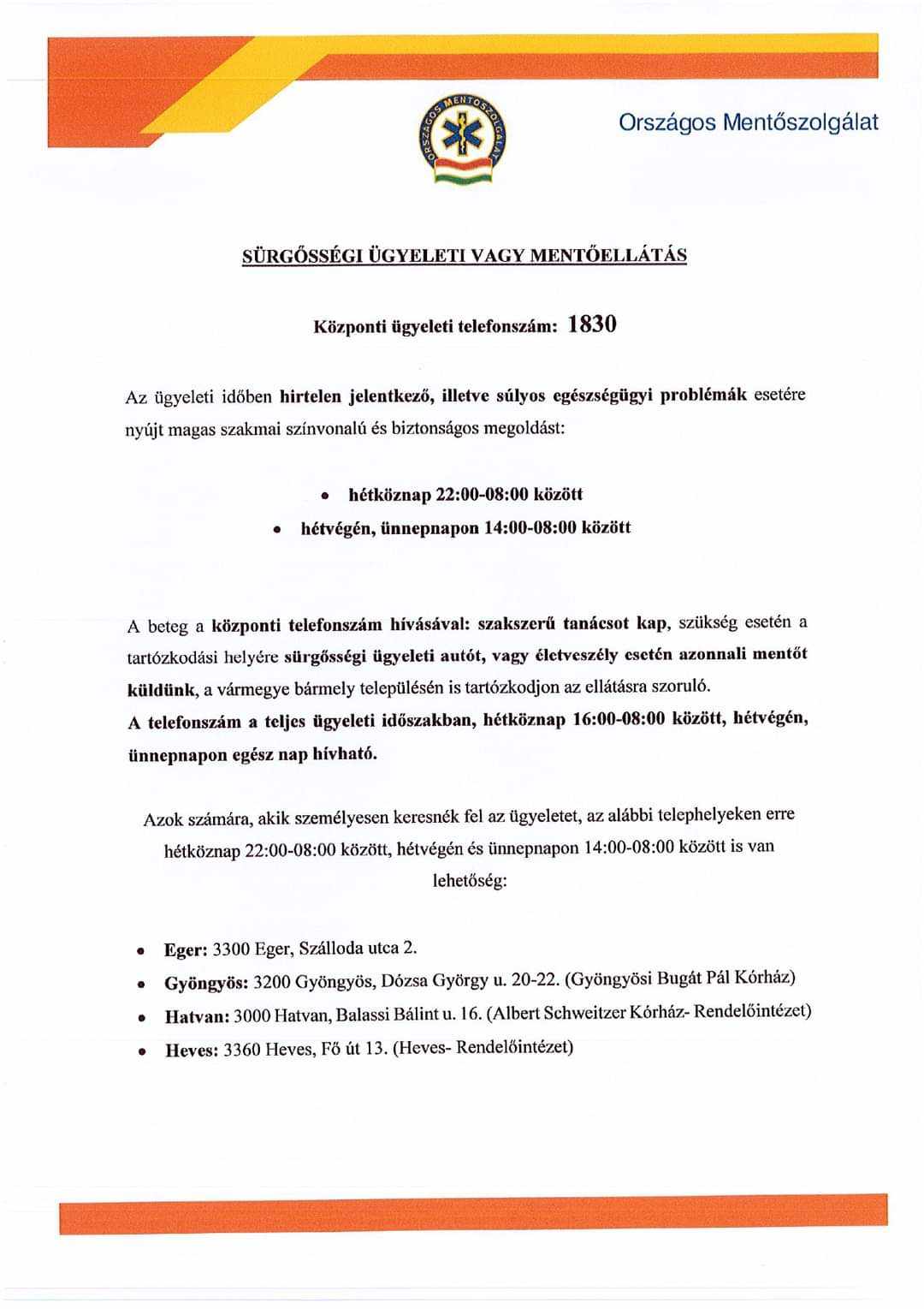 Orvosi ügyelet felhívás 2.